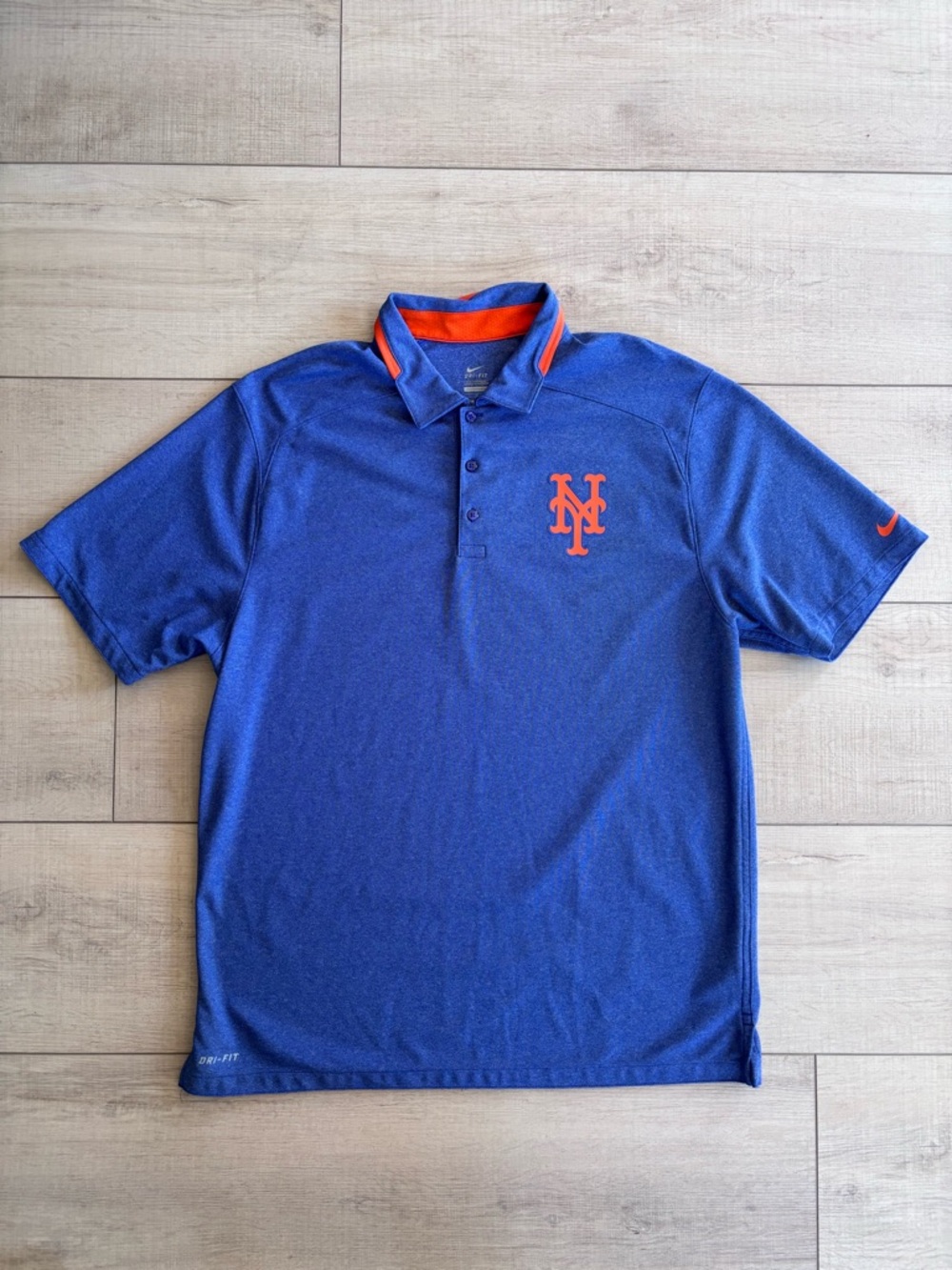 Nike Drifit New York Mets Royal Blue Performance Polo Athletic Short Sleeve L